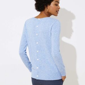 LOFT Button Back Sweater Talc Blue Heather